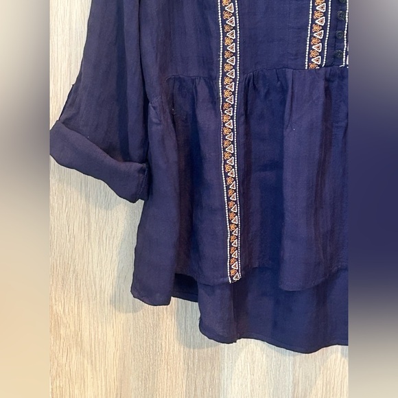 Knox Rose Shirts Womens Small Navy Blue BOHO V-Neck Tops Babydoll Bohemian - Picture 5 of 13